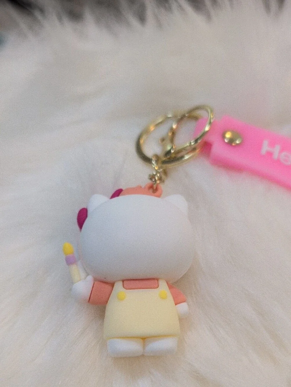 Hello Kitty Pink And Cream Silicone Strap Keychain Bagcharm